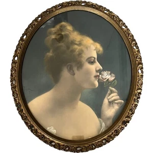 1895 Art Nouveau Portrait Lady Virjilio Tojetti Oval Frame Kansas City Oval 20" - Picture 1 of 24