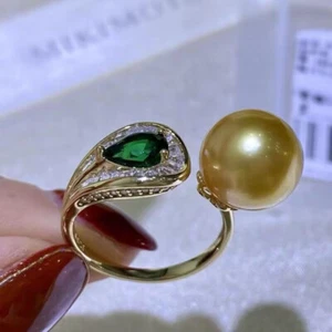 gorgeous 9-10mm south sea round gold pearl ring 925s - Picture 1 of 4