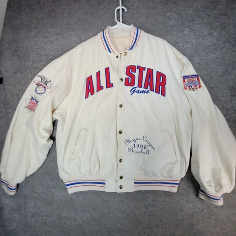 Vintage Philadelphia Phillies Jacket Mens L Beige MLB All Star Game 1996 Bomber Cover