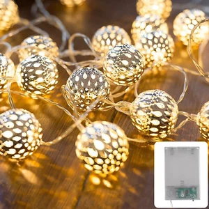 LED Moroccan Garden String Lights Hanging Lantern Fairy Light Outdoor - Picture 1 of 8