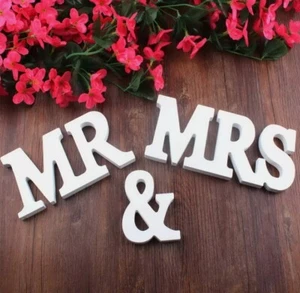 Mr and Mrs Wedding Wooden Sign Wood Letters Decor Table Top Standing Party Props - Picture 1 of 6