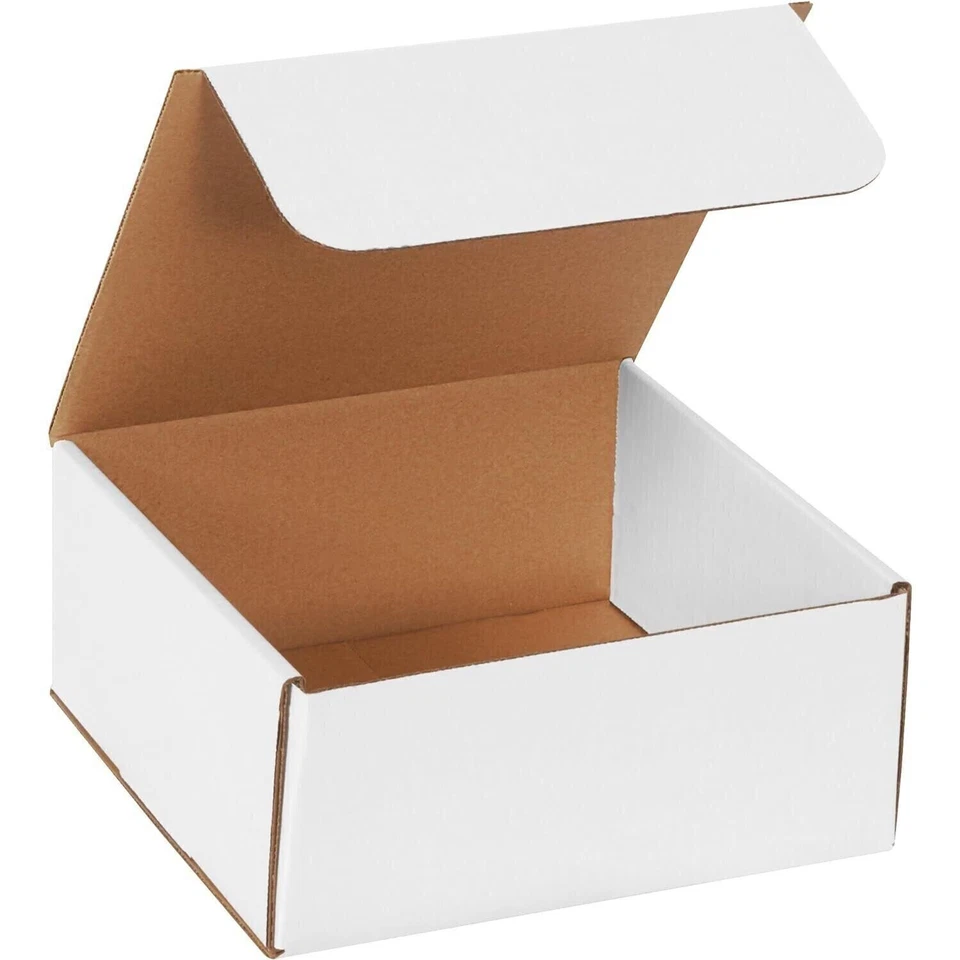 50 9" x 9" x 4" White Corrugated Mailers Die Cut Tuck Flap Boxes Free Shipping - Image 1 of 1