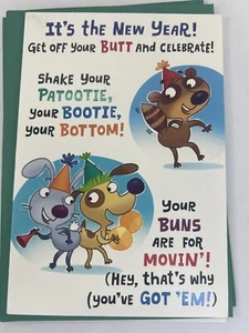 Hallmark Happy New Year Funny Trifold Cards Lot of 3 New with Envelopes - Picture 1 of 4