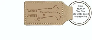 Llavero personalizado grabado I Live Here Massachusetts cuero sintético llavero - Imagen 1 de 2