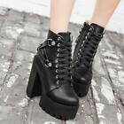 Sexy Women Punk Gothic Shoes Lace Up Pump High Heel Platform Knight Ankle Boots