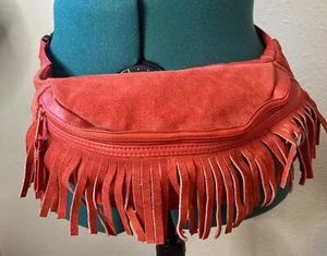 Inspired Vintage red suede Like fringe adjustable fanny pack/belt bag - Imagen 1 de 8