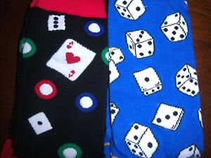 2 PAIR MENS ladies novelty TROUSER dress socks gambling DICE POKER CARDS
