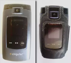 ✅ Samsung~SGH-A707~Schwarz~Cingular~Selten~Flip Phone & Leather Case 🦁 - Bild 1 von 10