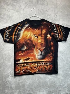 Camicia Leone Blu Liquido Moderna Adulto XL Nera Stampa Animale Safari - Foto 1 di 11