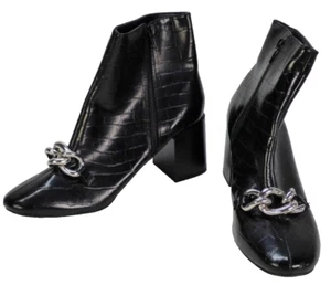 Miss Selfridge Black Boots Heeled Big Chain Block Mock Croc Size UK 6 EU 39 New - Picture 1 of 19