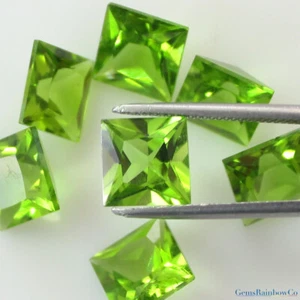 Natural Apple Green Arizona Peridot Square 8 mm Princess cut Loose gemstones AAA - Picture 1 of 9