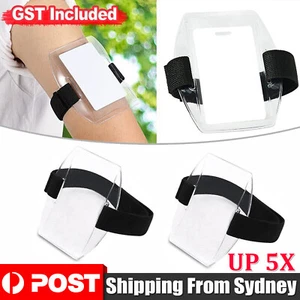 Vertical Armband Security ID Card Photo Badge Holder Clear + Black Elastic Strap - Picture 1 of 7