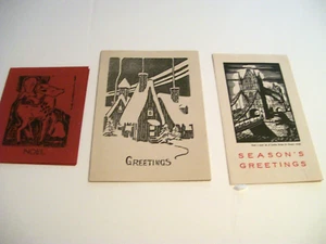 (3)Antique Block Print  Christmas Cards/Different Artists/Original-7 1/4"H - Picture 1 of 3