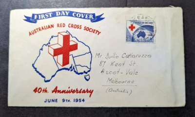 1954 Australia Red Cross First Day Cover FDC to Ascot Vale Melbourne 40 Years - Image 1 of 2