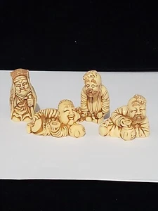 Vintage Oriental Resin Netsuke Lot of 4 Carved Japanese Miniature Figures 2" - Picture 1 of 8