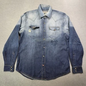 Winchester Denim Pearl Snap Shirt Mens Medium Blue Button Up Embroidered Western - Picture 1 of 13
