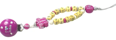 Schnullerkette mit Namen und Geburtsdatum Schmetterling Babygeschenk Mädchen - Bild 1 von 4