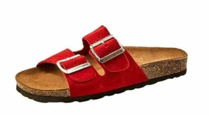 Sandalias rojas de doble banda para taxi deslizables de cuero parte superior y plantilla punta abierta - Imagen 1 de 3