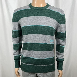 Billabong Men's Medium Geen/Gray Striped Fuzzy Wool Blend Sweater - Picture 1 of 8