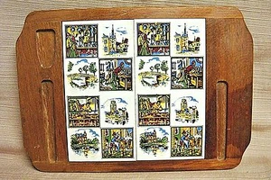 VINTAGE Wood & Tile CHEESE BOARD - 16 Tiles - SCENES & TRADES of HOLLAND  - Picture 1 of 9