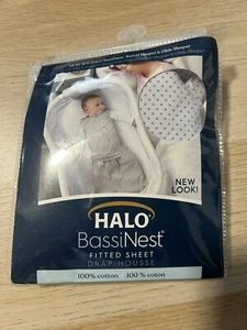 New HALO Bassinest Swivel Glide Sleeper Fitted Sheet Gray Pin Dot 100% Cotton  - Picture 1 of 2