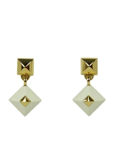 Authentic Hermes White/ Gold Medor Folk Drop Pierced Earrings - Picture 1 of 6