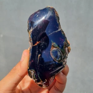78 gr Genuine Sumatra Amber Rough Bluish Black - Half Polished Sumatran Amber - Picture 1 of 6