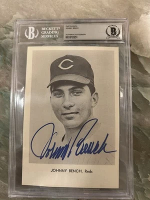 Paquete de imágenes 1968 de los Rojos de Cincinnati Johnny Bench radiocontrol novato firmado automático Beckett Foto 1 de 4