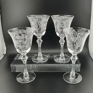 Tiffin Franciscan June Rose Floral Etched Cocktail Cordials 1941-1966 Set Of 4 - Picture 1 of 11