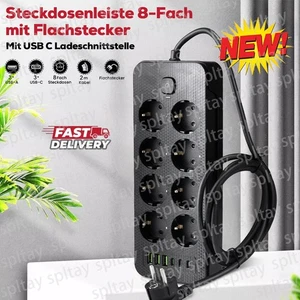 Regleta de enchufes 2500W 8 velocidades 3 USB 3TIPO-C enchufe múltiple con enchufe plano 2m - Imagen 1 de 14
