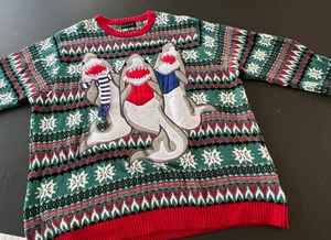 Neu ohne Etikett Blizzard Bay Pullover Herren XL grün rot Hai Weihnachten hässlicher Urlaub (GR177) - Bild 1 von 7