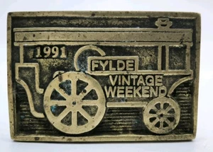 Vintage 1991 Fylde Classic Steam Rally Weekend Brass Plaque 10cm X 7cm - Picture 1 of 5