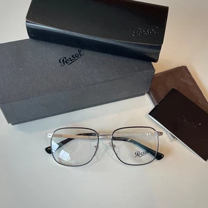 PERSOL PO 2462 V 1074 Silver Black Rectangle 55-16-145mm Eyeglasses Frames Italy - Picture 1 of 8
