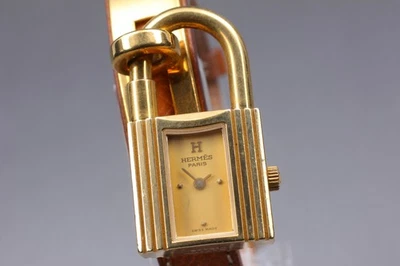 [Exc+5] HERMES Kelly Padlock Gold Dial Brown Leather Quartz Ladies watch JAPAN - Image 1 of 4