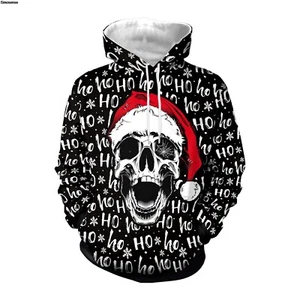 Skull Christmas Hoodie 3D Digital Polyester Size L - Picture 1 of 1