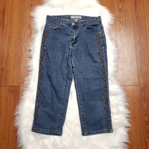 COS Damen blau Denim Cropped Capri bestickt Strass Jeans: Damengröße 8 - Bild 1 von 3