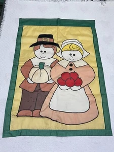 vintage nylon pilgrims apples pumpkins thanksgiving flag 28x40 - Picture 1 of 8
