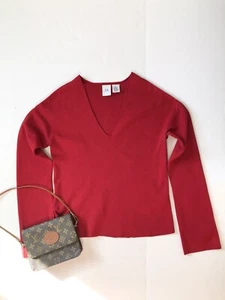 Armani Exchange Women’s Red V Neck Silk Knit Cold Shoulder Cut Out Sweater - Picture 1 of 7