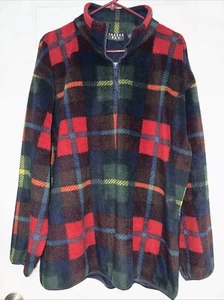 VTG 90s Trader Bay Thick Fleece 1/4 Zip Pullover Wallace Tartan Plaid - Large - Picture 1 of 3