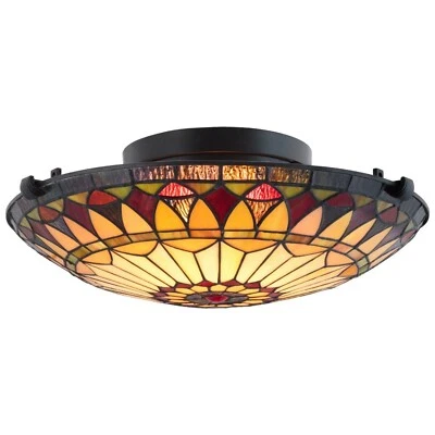 Kira Home Mateo 16" 2-Light Tiffany Glass Flush Mount Ceiling Light, Black Finis - Image 1 of 4