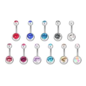 100pc Double Gems Surgical Steel Short Bar 6mm Navel Belly Rings Button Barbells - Picture 1 of 1