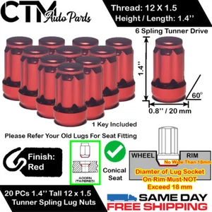 20 PCS ACURA 1.4'' TALL RED 12X1.5 TUNER RACING SPLINE WHEEL LUG NUTS +KEY - Picture 1 of 3