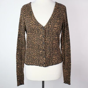 Rue21 Womens Large Leopard Ripped Crop Button Knit Shirt Top - Picture 1 of 6