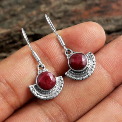 925 Sterling Silver Lab Created Ruby Gemstone Designer Earring - Image 1 of 2