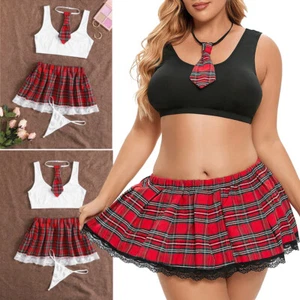 Plus Size Preppy School Girl Adult Roleplay School Girl Outfit Sexy Lingerie USA - Picture 1 of 22