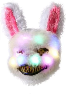 Halloween Scary Mask Rabbit Bunny Mask Bloody Plush Animal Head Mask LED Lights - Picture 1 of 2