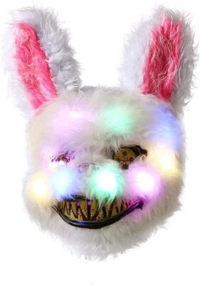 Halloween Scary Mask Rabbit Bunny Mask Bloody Plush Animal Head Mask LED Lights - Image 1 of 2