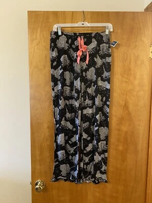 Pantalones de salón pijama Mercer & Madison Paris Francia Torre Eiffel XS negros nuevos con etiquetas Foto 1 de 4