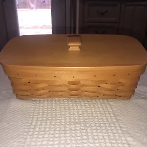 Longaberger Woodcrafts brauner Holzkorb mit Deckel rechteckig '01 gebraucht - Bild 1 von 12