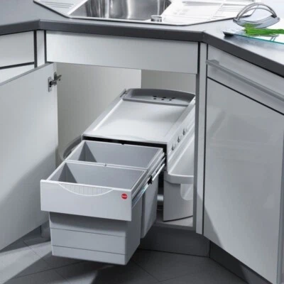 Hailo Rondo Müll Eimer Abfall Sammler 2fach Küche Büro Hauswirtschaftsraum Grau - Bild 1 von 4